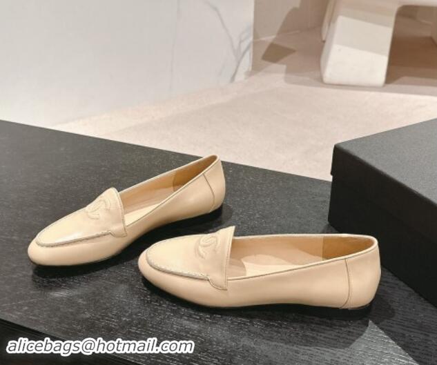 Sumptuous Chanel Calfskin Loafers Flat with One-Tone CC Beige 120010