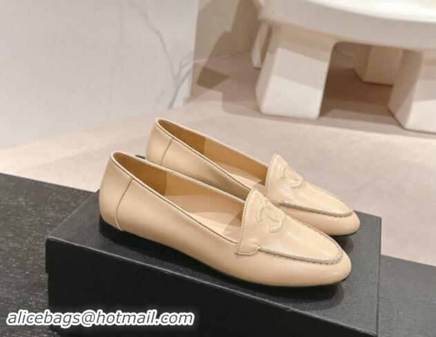 Sumptuous Chanel Calfskin Loafers Flat with One-Tone CC Beige 120010