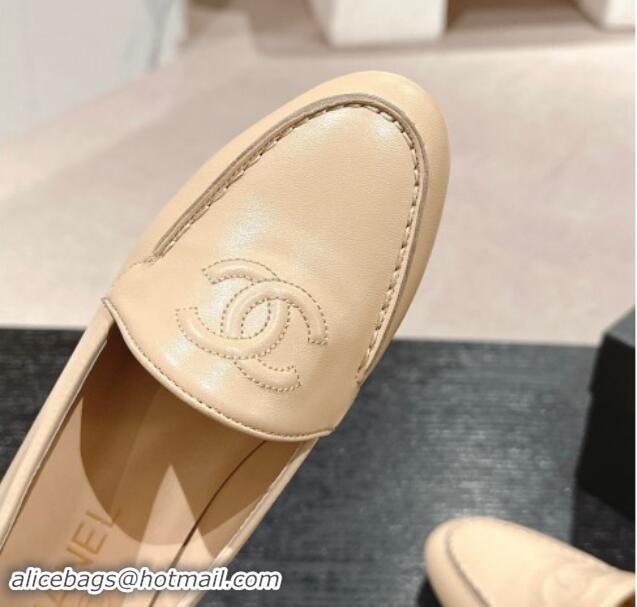 Sumptuous Chanel Calfskin Loafers Flat with One-Tone CC Beige 120010