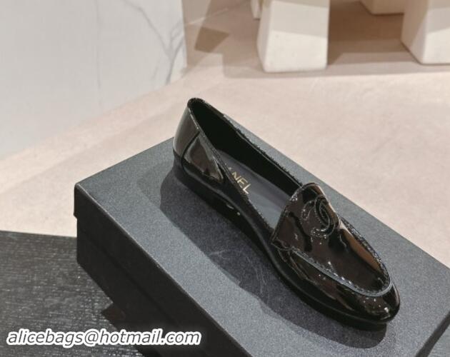 Best Grade Chanel Patent Calfskin Loafers Flat with One-Tone CC Black 120011