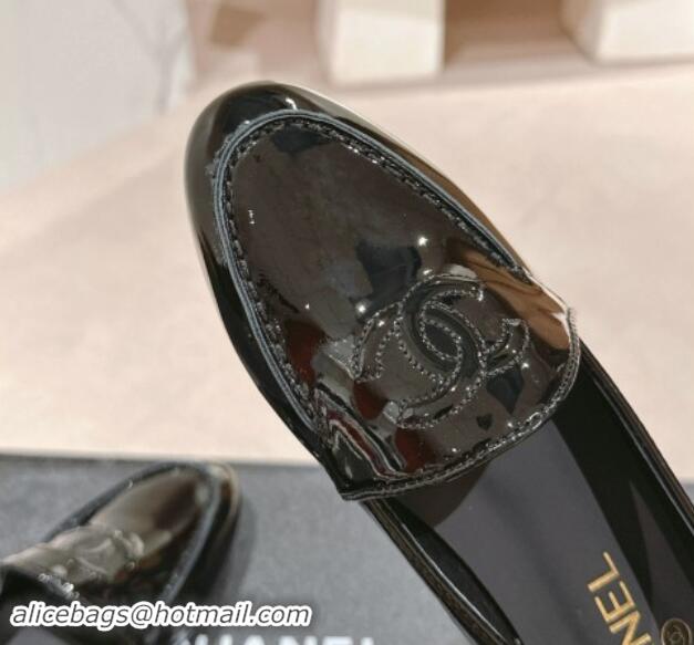 Best Grade Chanel Patent Calfskin Loafers Flat with One-Tone CC Black 120011