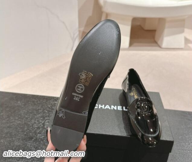 Best Grade Chanel Patent Calfskin Loafers Flat with One-Tone CC Black 120011