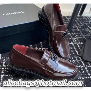 Best Price Chanel Shiny Calfskin Loafers with Black Heart Dark Brown 120012