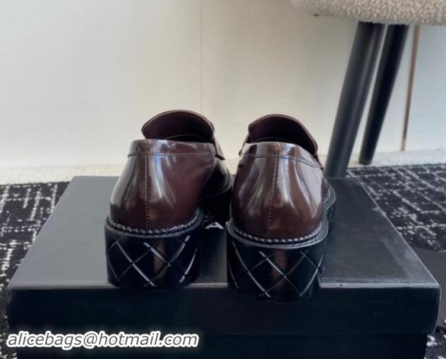 Best Price Chanel Shiny Calfskin Loafers with Black Heart Dark Brown 120012