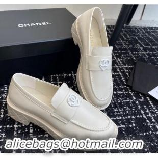 Trendy Design Chanel Calfskin Loafers with Heart All White 120013