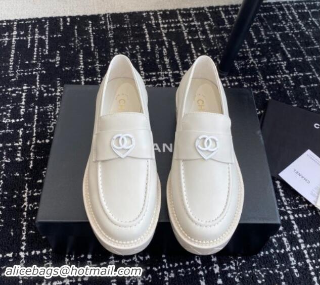 Trendy Design Chanel Calfskin Loafers with Heart All White 120013