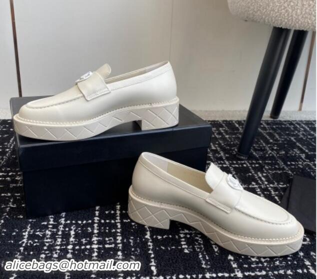 Trendy Design Chanel Calfskin Loafers with Heart All White 120013