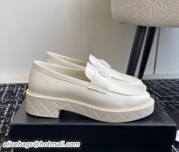 Trendy Design Chanel Calfskin Loafers with Heart All White 120013