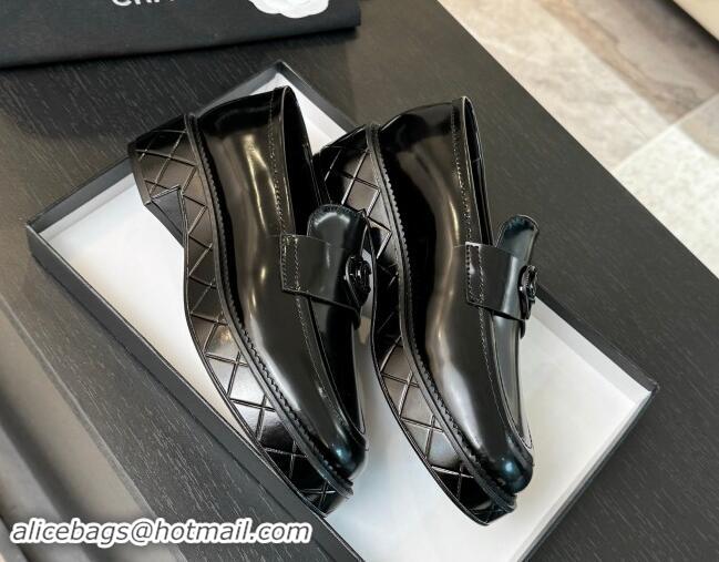 Best Quality Chanel Shiny Calfskin Loafers with Black Heart Black 120014