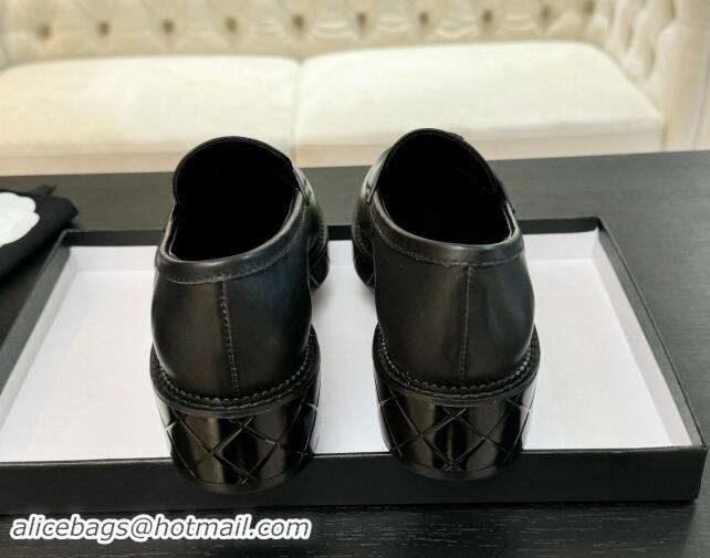 Big Enough Chanel Calfskin Leather Loafers with Black Heart Black 120015