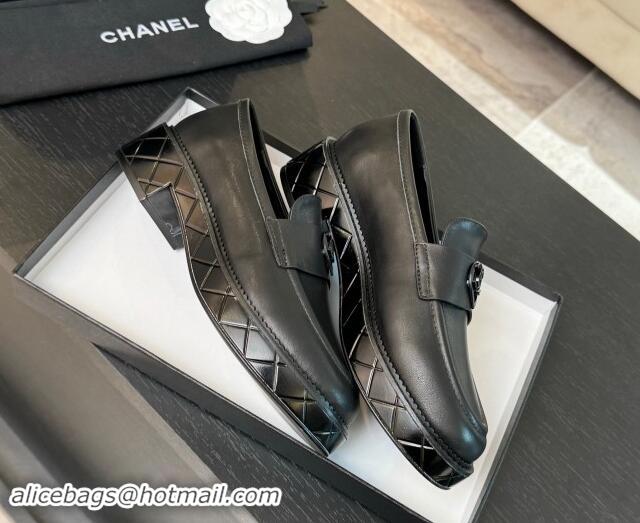 Big Enough Chanel Calfskin Leather Loafers with Black Heart Black 120015