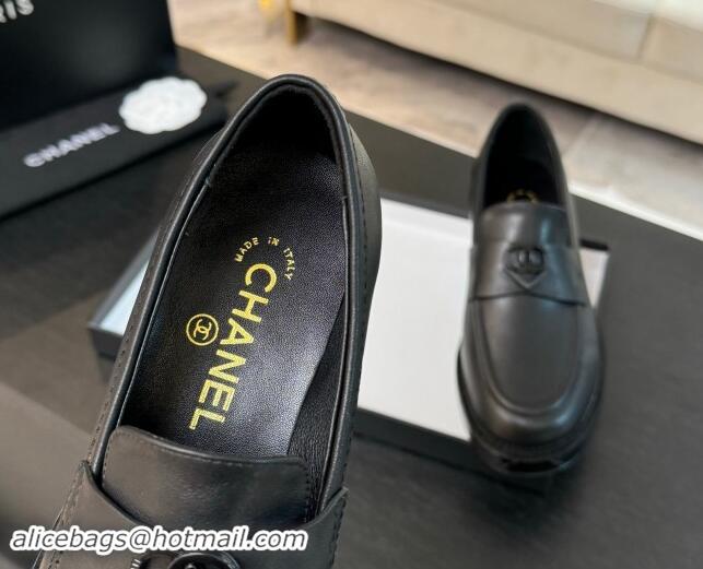 Big Enough Chanel Calfskin Leather Loafers with Black Heart Black 120015