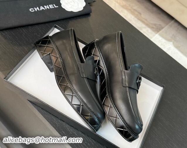 Big Enough Chanel Calfskin Leather Loafers with Black Heart Black 120015