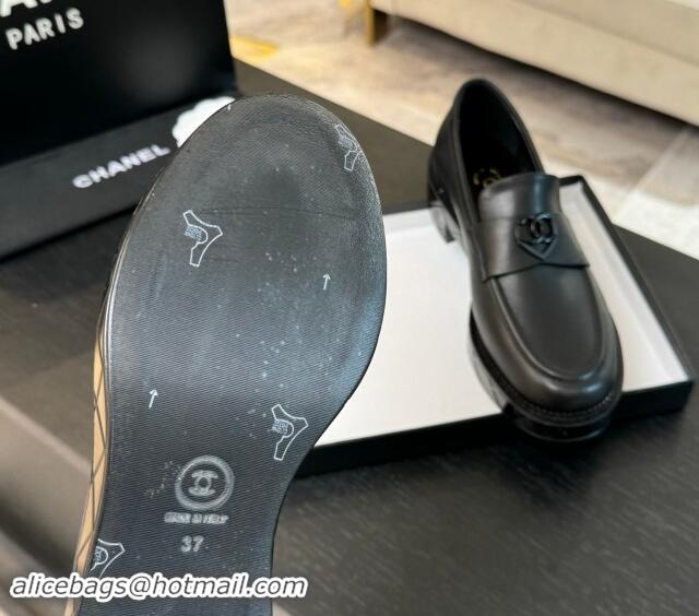 Big Enough Chanel Calfskin Leather Loafers with Black Heart Black 120015