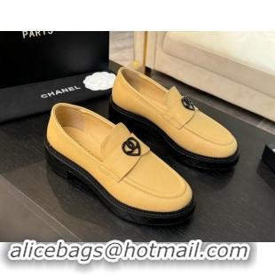 Best Product Chanel Calfskin Loafers with Black Heart Beige 120017