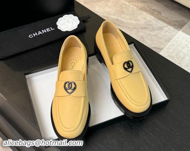 Best Product Chanel Calfskin Loafers with Black Heart Beige 120017