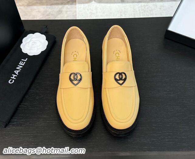 Best Product Chanel Calfskin Loafers with Black Heart Beige 120017