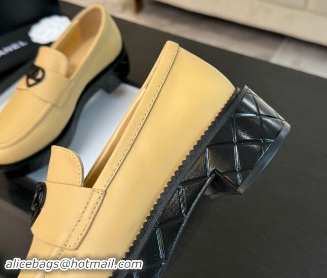 Best Product Chanel Calfskin Loafers with Black Heart Beige 120017