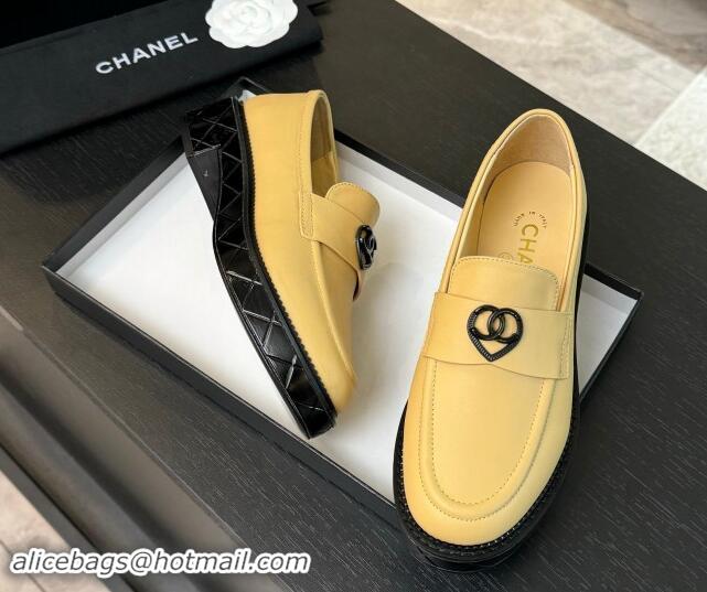 Best Product Chanel Calfskin Loafers with Black Heart Beige 120017