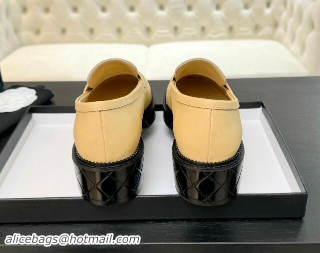 Best Product Chanel Calfskin Loafers with Black Heart Beige 120017