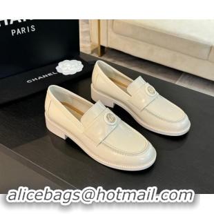 Popular Style Chanel Shiny Calfskin Loafers with Circle CC White 1120018