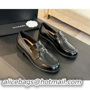 New Style Chanel Shiny Calfskin Loafers with Circle CC Black 1120019