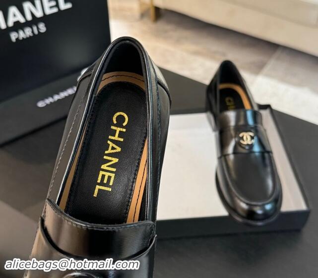 New Style Chanel Shiny Calfskin Loafers with Circle CC Black 1120019