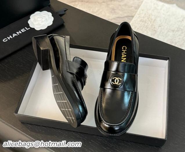 New Style Chanel Shiny Calfskin Loafers with Circle CC Black 1120019