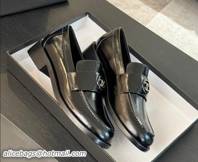 New Style Chanel Shiny Calfskin Loafers with Circle CC Black 1120019