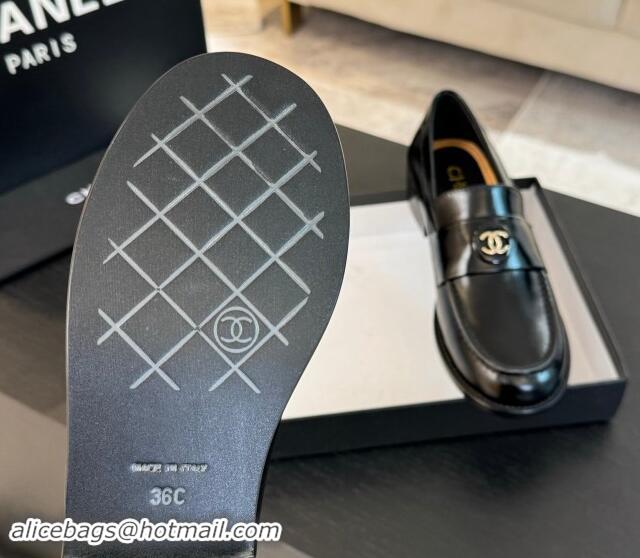 New Style Chanel Shiny Calfskin Loafers with Circle CC Black 1120019