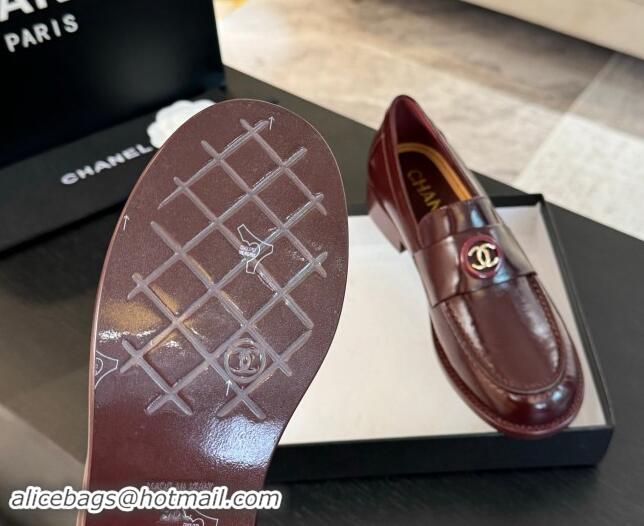 Buy Luxury Chanel Shiny Calfskin Loafers with Circle CC Burgundy 1120020