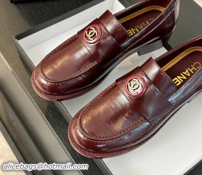 Buy Luxury Chanel Shiny Calfskin Loafers with Circle CC Burgundy 1120020