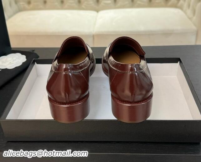 Buy Luxury Chanel Shiny Calfskin Loafers with Circle CC Burgundy 1120020