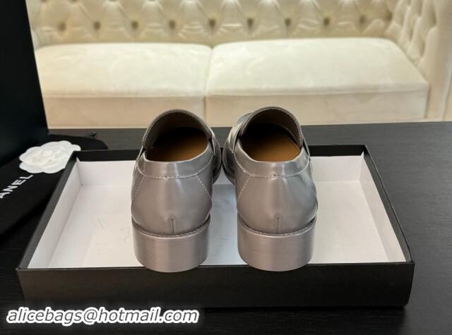 Good Quality Chanel Shiny Calfskin Loafers with Circle CC Grey 1120021