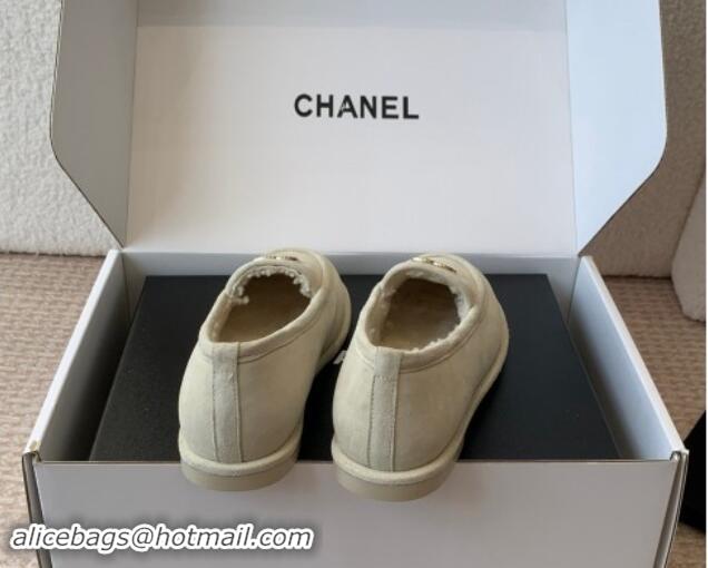 Top Sales Chanel Suede & Shearling Wool Loafers Flat Beige 1120022