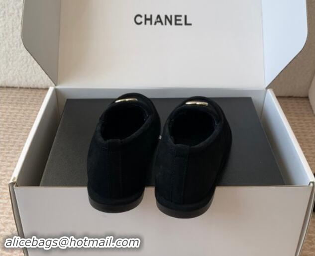 Top Grade Chanel Suede & Shearling Wool Loafers Flat Black 120023