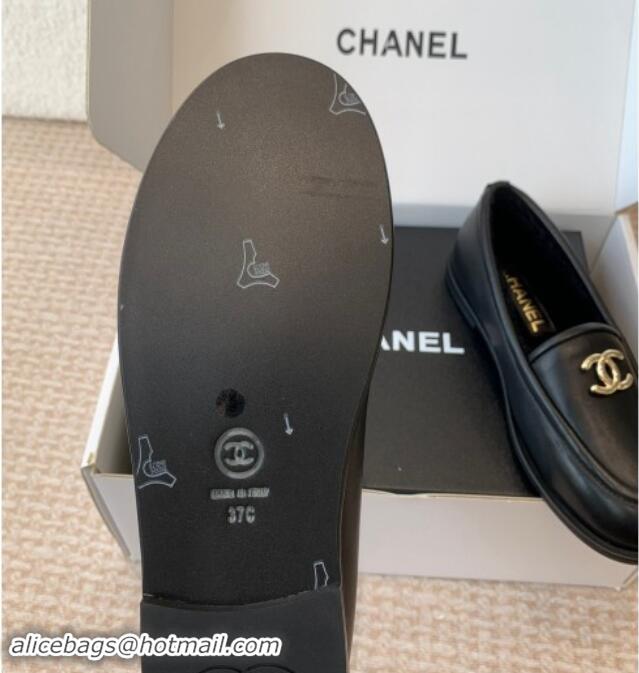 Most Popular Chanel Calfskin & Shearling Wool Loafers Flat Black 1120024