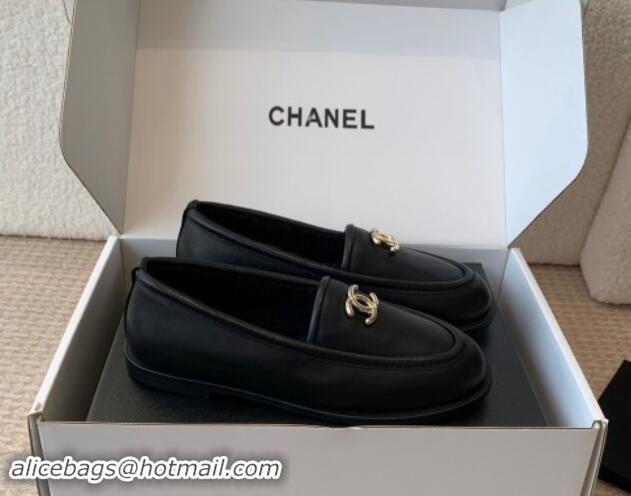 Most Popular Chanel Calfskin & Shearling Wool Loafers Flat Black 1120024