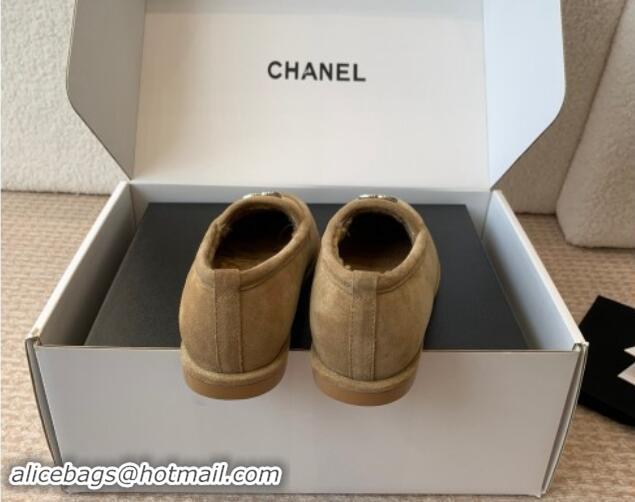 Purchase Chanel Suede & Shearling Wool Loafers Flat Camel Brown 1120026