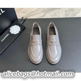 Low Price Chanel Shiny Calfskin Loafers Flat Grey 1120030