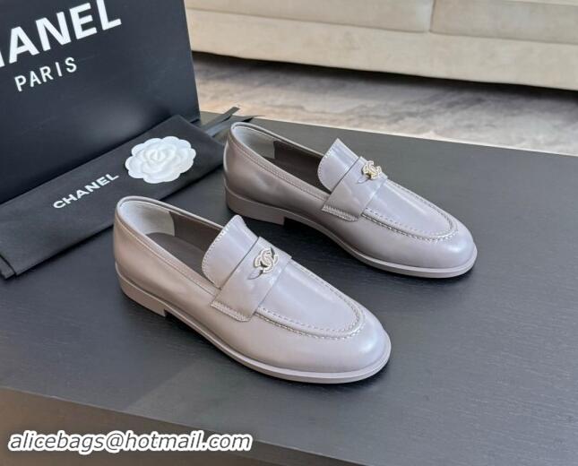 Low Price Chanel Shiny Calfskin Loafers Flat Grey 1120030