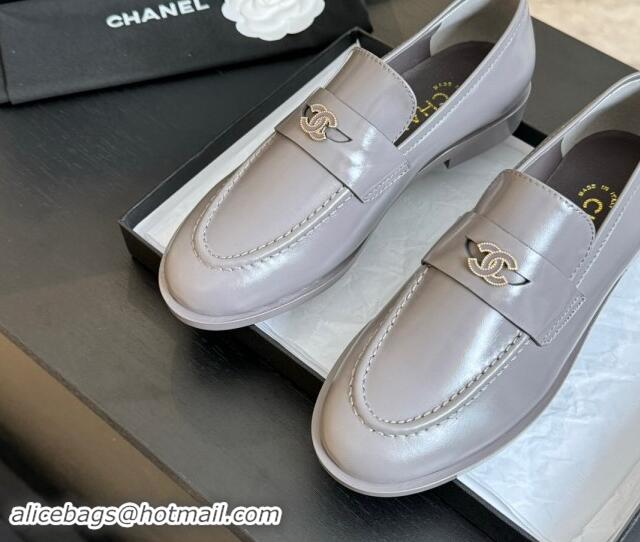 Low Price Chanel Shiny Calfskin Loafers Flat Grey 1120030