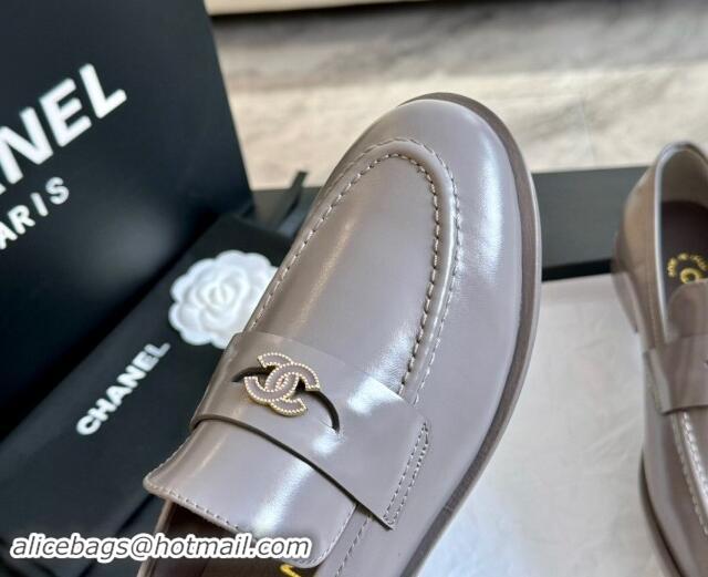 Low Price Chanel Shiny Calfskin Loafers Flat Grey 1120030