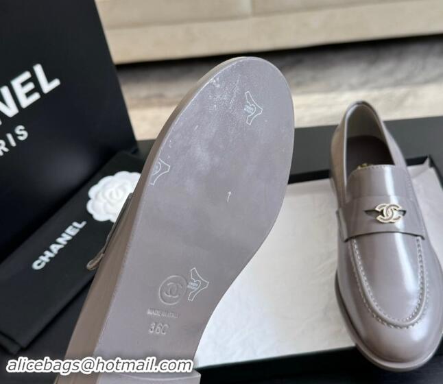 Low Price Chanel Shiny Calfskin Loafers Flat Grey 1120030