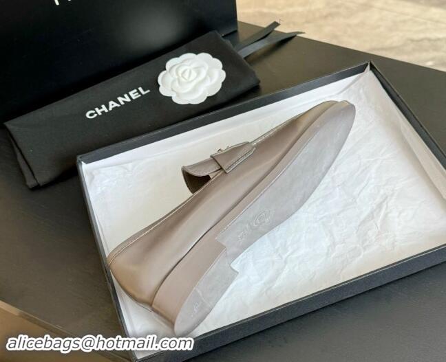 Low Price Chanel Shiny Calfskin Loafers Flat Grey 1120030