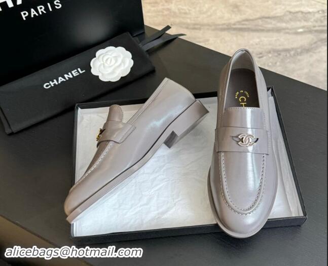 Low Price Chanel Shiny Calfskin Loafers Flat Grey 1120030