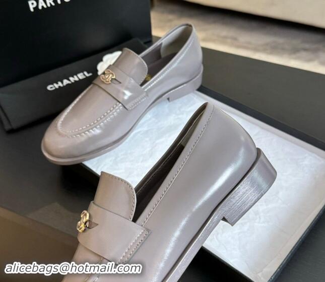 Low Price Chanel Shiny Calfskin Loafers Flat Grey 1120030