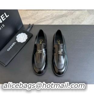 Low Price Chanel Shiny Calfskin Loafers Flat Black 120027