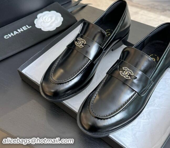 Low Price Chanel Shiny Calfskin Loafers Flat Black 120027