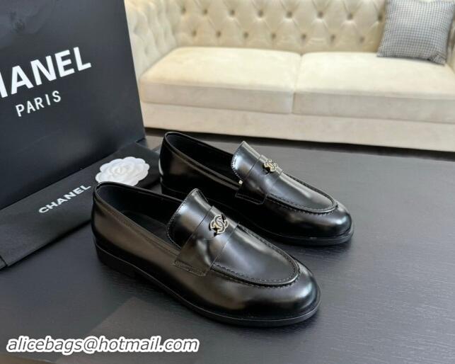 Low Price Chanel Shiny Calfskin Loafers Flat Black 120027